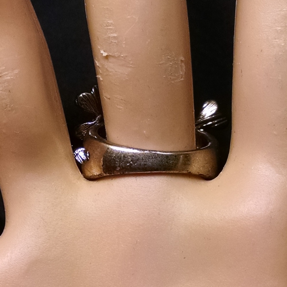 Rare Enamel Cluster Tiny Flowers Rhinestones Ring - image 4